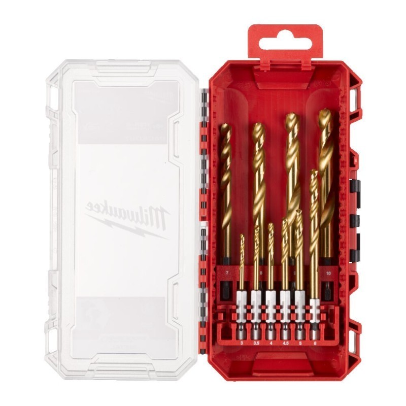 Zestaw wierteł do metalu 3-10mm 10szt. Shockwave HSS-G Tin RED HEX Milwaukee 4932493865