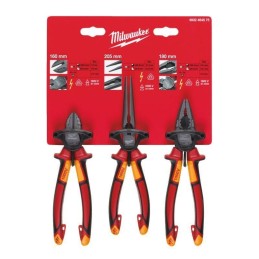 Zestaw 3 szczypiec VDE: uniwersalne, okrągłe, tnące boczne MILWAUKEE 4932464575